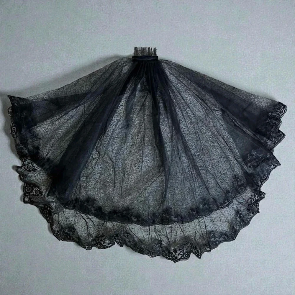 New Black Lace 2-tiered Veil 30 inch Wedding Goth Victorian Bridal Bride